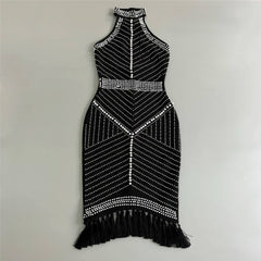 THALIY PEARL FRINGED MIDI DRESS - WHITE