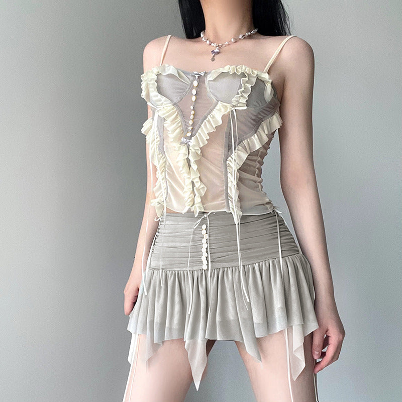 Mesh 3D Gradient Lace Suspender Top