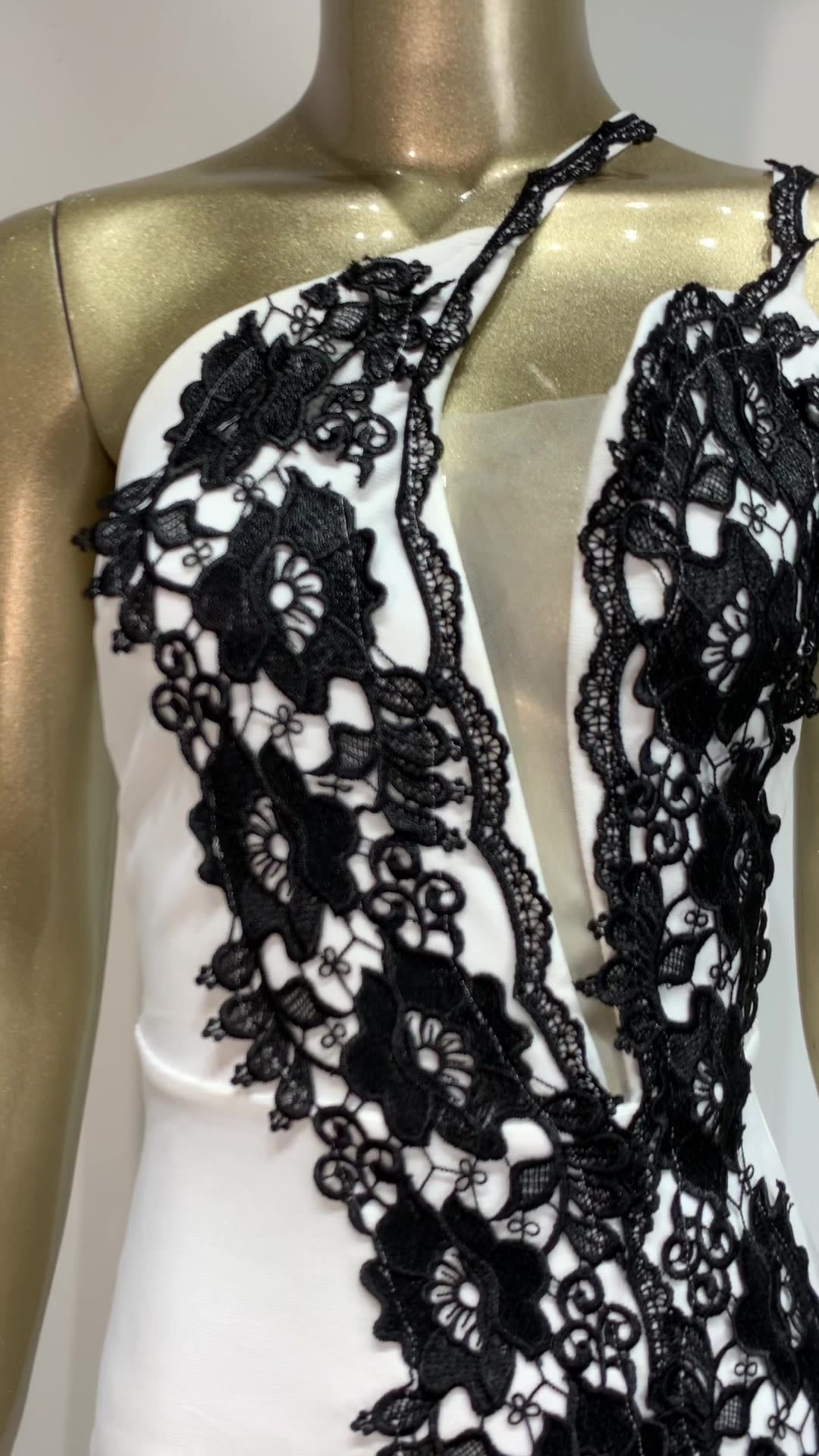 Black lace long leg revealing dress sexy party dress