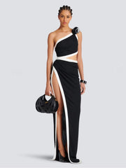 Asymmetric Rose-Detail Maxi Dress