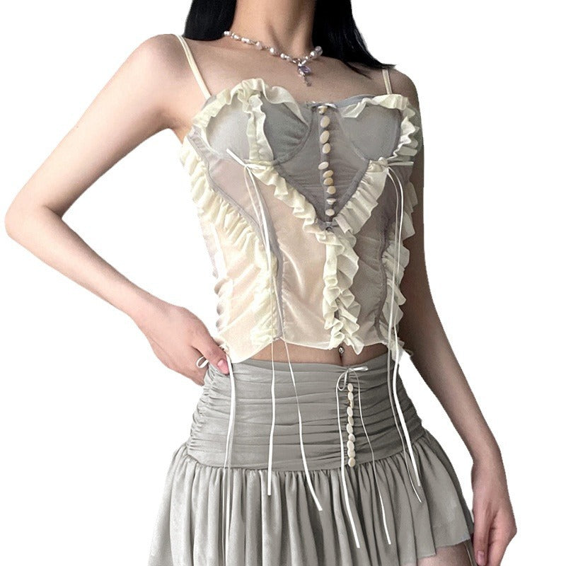 Mesh 3D Gradient Lace Suspender Top