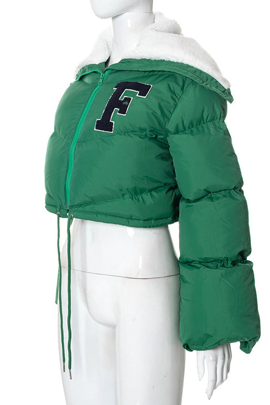 Feminism Cropped Puffer Jacket - Green