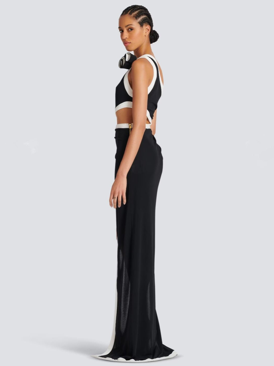 Asymmetric Rose-Detail Maxi Dress