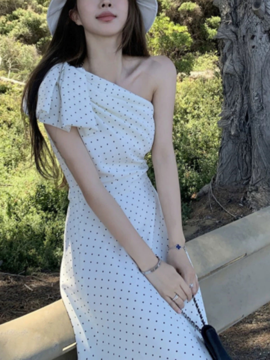 Tube Top Heart Neck Slit Irregular Raglan Sleeve Dress