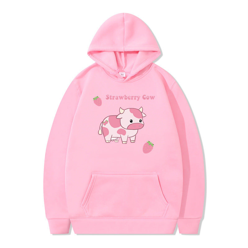 Cute Strawberry Cow Sweater for Men Hoodie for Teens Couple's Clothes