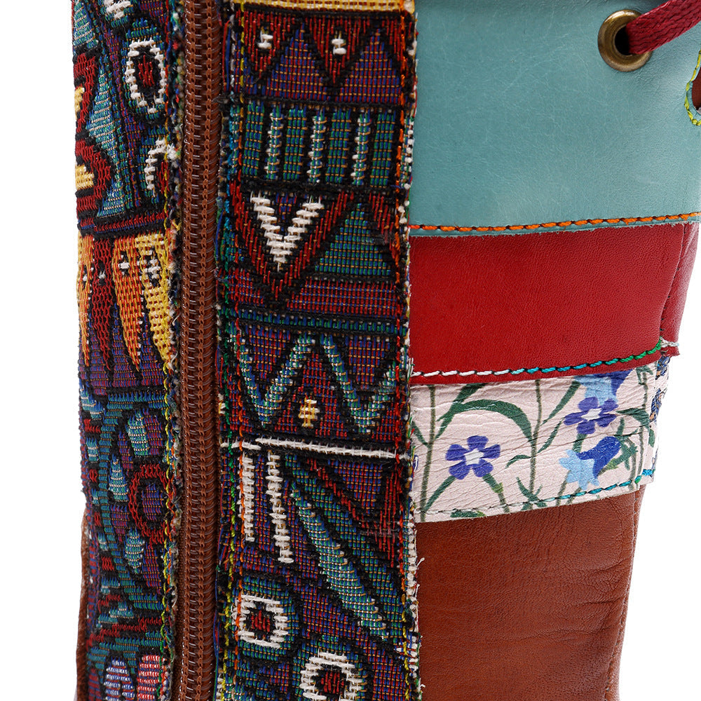 Vintage Mid-calf Boots Shoes Embroidered Boho Leather Boots