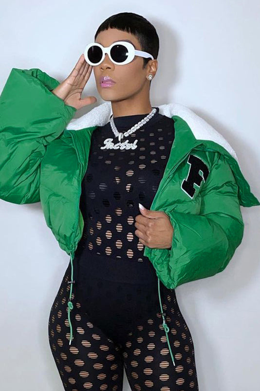 Feminism Cropped Puffer Jacket - Green