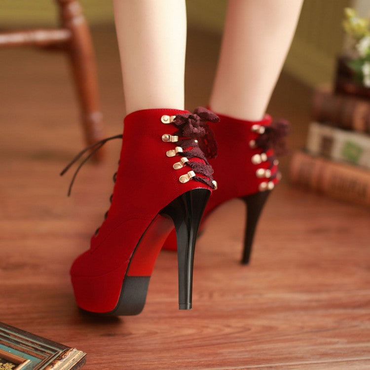 Black/Red Platform Stiletto High Heel Ankle Boots