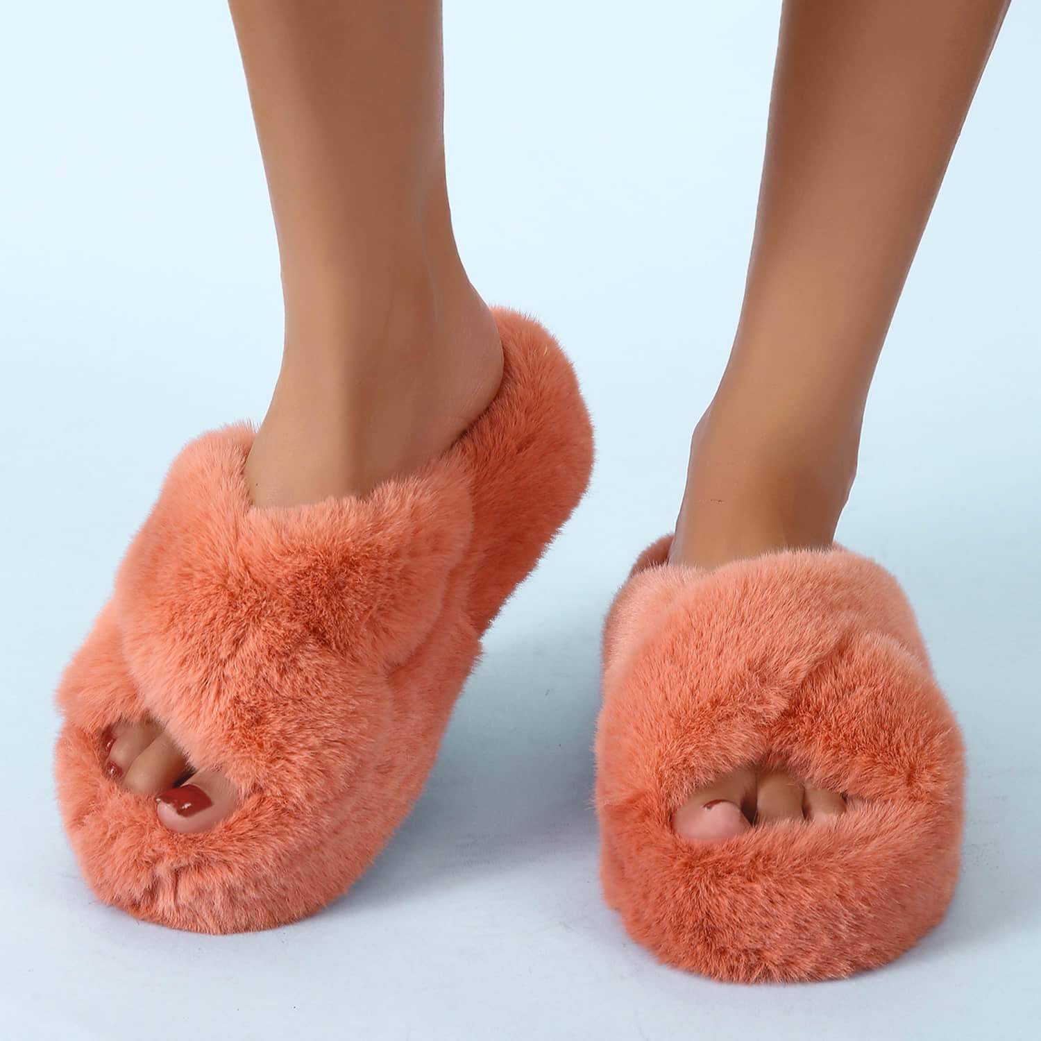 Cross Band Soft Plush House Indoor Outdoor Bottom Slippers