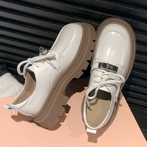 Oxford Leather Twist Lock Platform Lace-Up Shoes