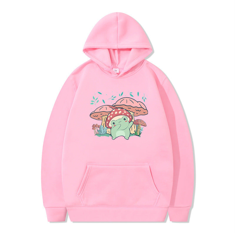 Cute Frog Sweater for Men Kawaii Mushroom Hoodie for Teens Couple's Clothes