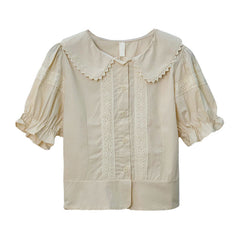 Sweet Girl Cute Bubble Sleeve Doll Collar Short-sleeved Shirt