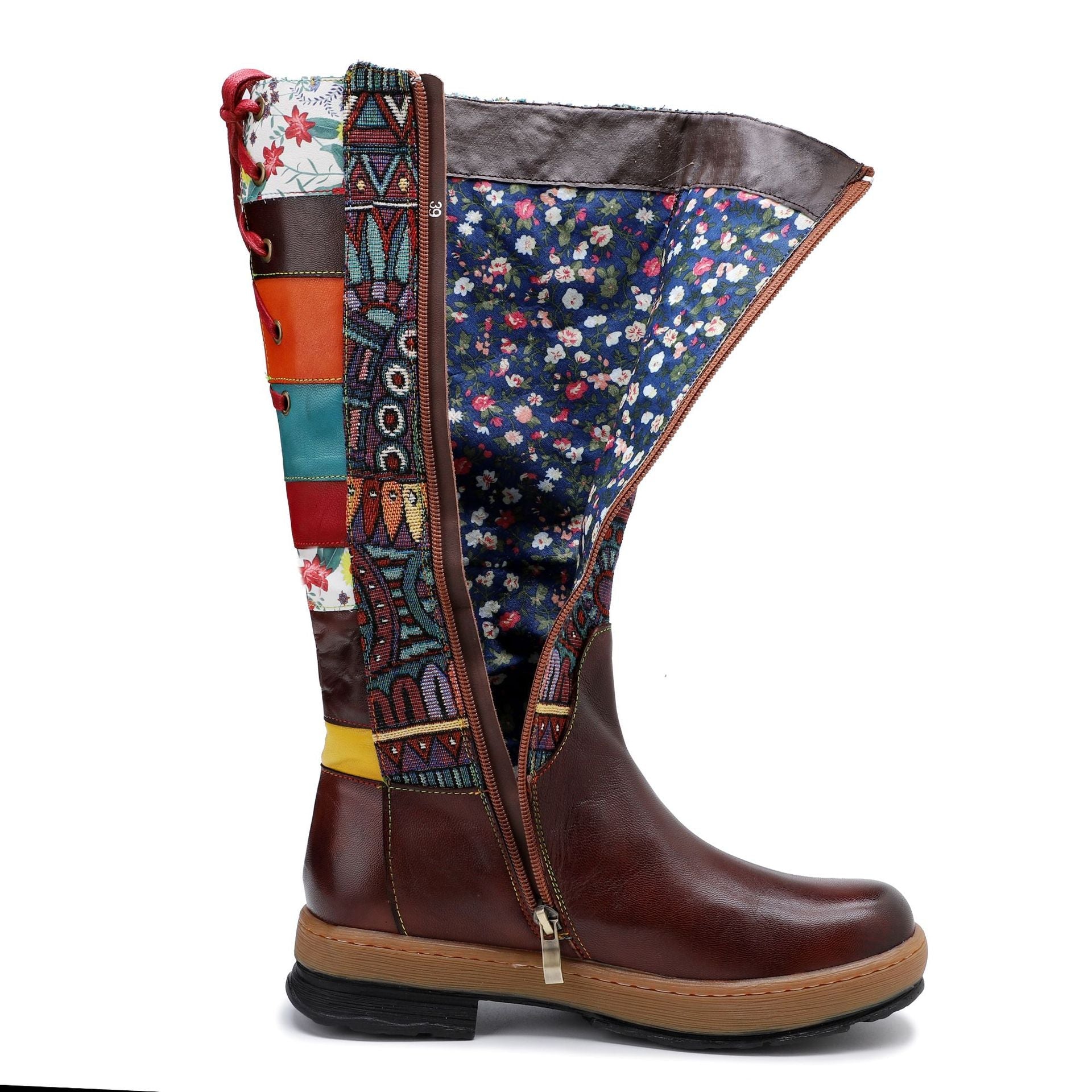 Vintage Mid-calf Boots Shoes Embroidered Boho Leather Boots