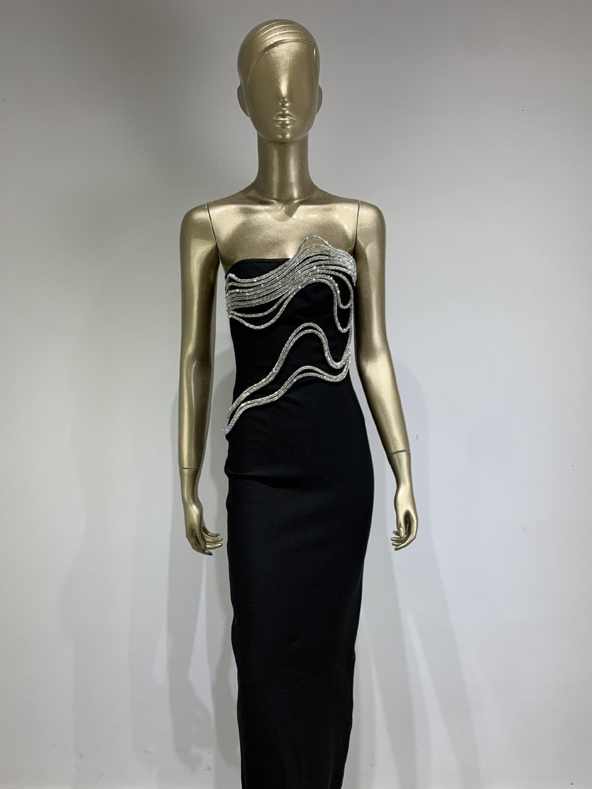 Strapless Diamond Chain Dress Long Dress