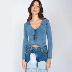 Crop Cut Rib Top - Blue