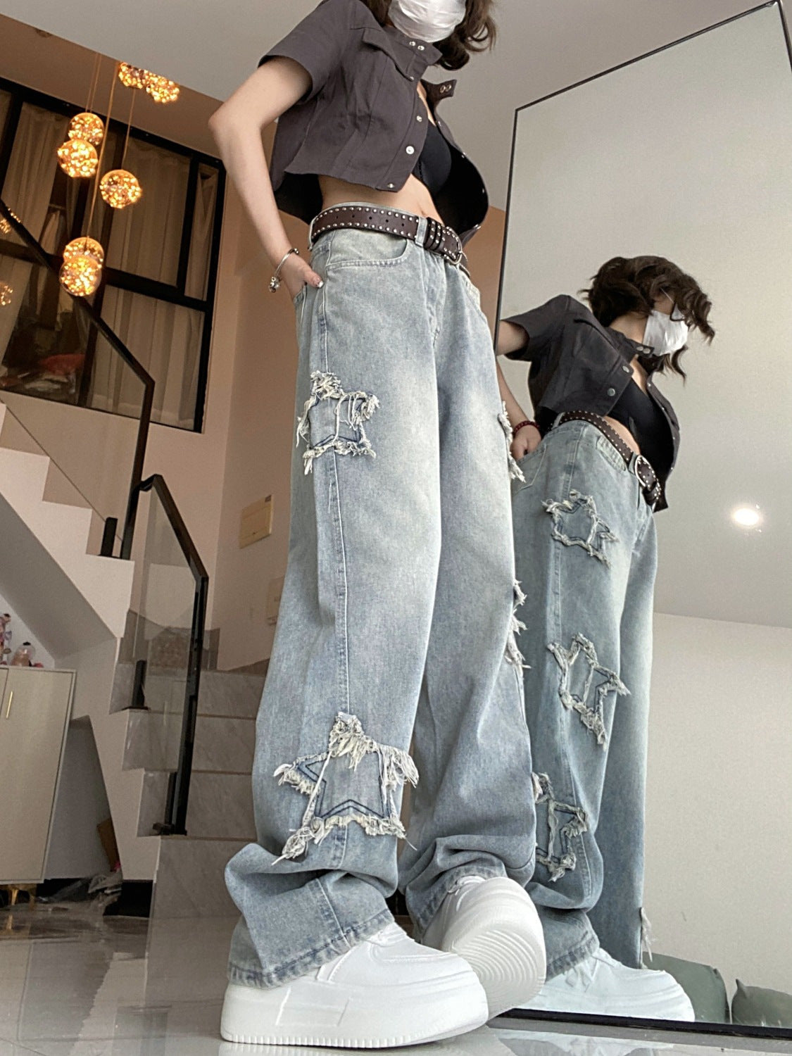 Cerulis Wrap Star Denim Flare Pants