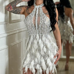 Sequined Hip-Hugging Mini Evening Dress