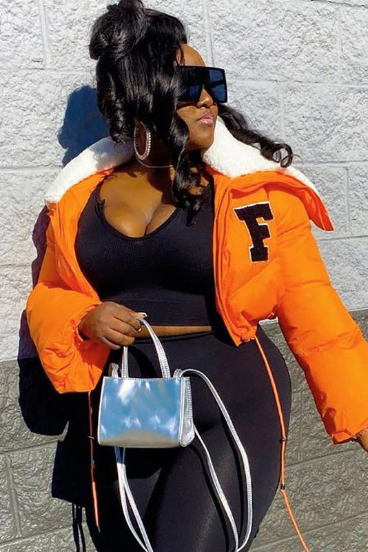 Feminism Cropped Puffer Jacket - Orange