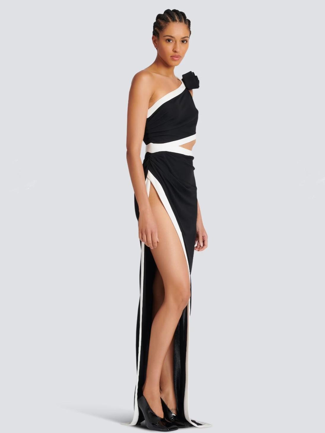 Asymmetric Rose-Detail Maxi Dress