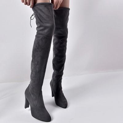 Elastic Zipper Pointed Toe Chunky Suede Over The Knee Boots