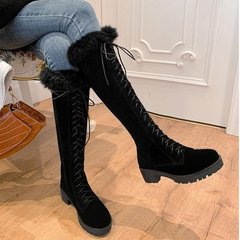 Knee High Faux Fur Winter Lace Up Boots