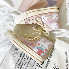 Cute Pink Rabbit Print High Top Canvas Sneakers