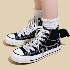 Mens Students Metal Chain Bat High Top Canvas Sneakers