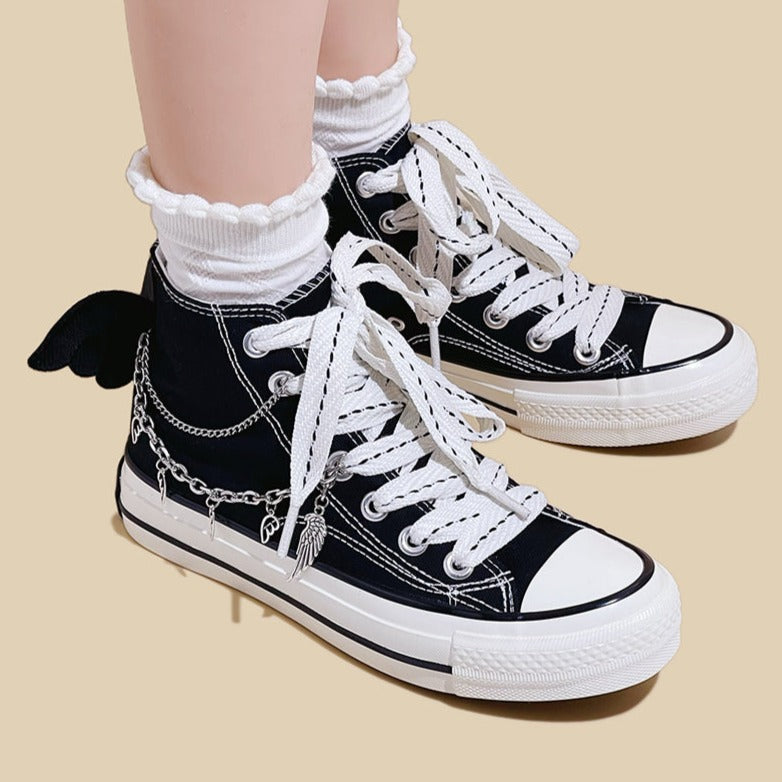 Mens Students Metal Chain Bat High Top Canvas Sneakers