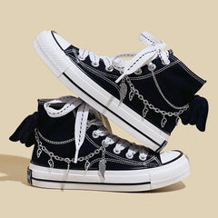 Mens Students Metal Chain Bat High Top Canvas Sneakers