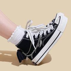 Mens Students Metal Chain Bat High Top Canvas Sneakers