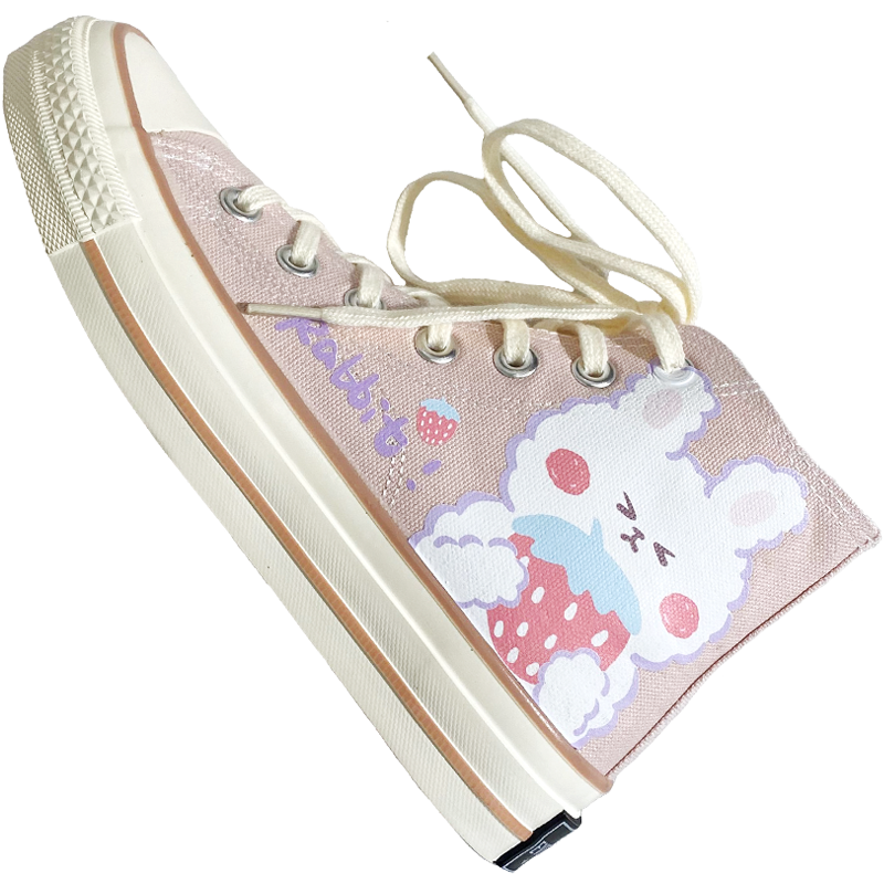 Cute Pink Rabbit Print High Top Canvas Sneakers