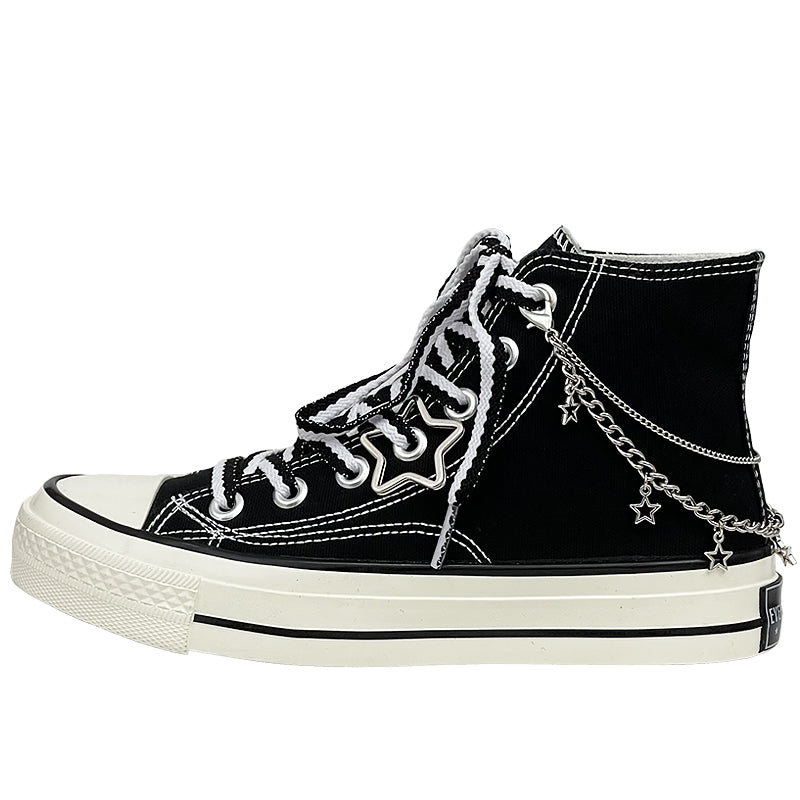 Mens Students Star Chain High Top Canvas Sneakers