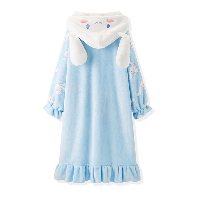 Kawaii Cartoon Cute Puppy Ears Plush Nightgown