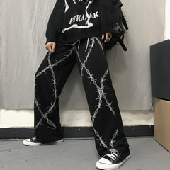 Retro Barbed Print Wire Pants