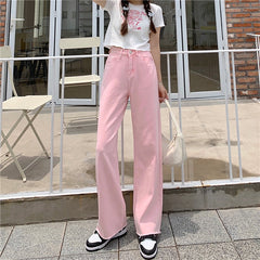 Pink Peach Embroidery Wide Leg Pants