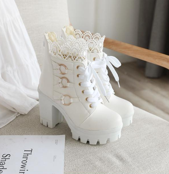 Women's Platform Thick High Heel Lace Up Ankle Boots