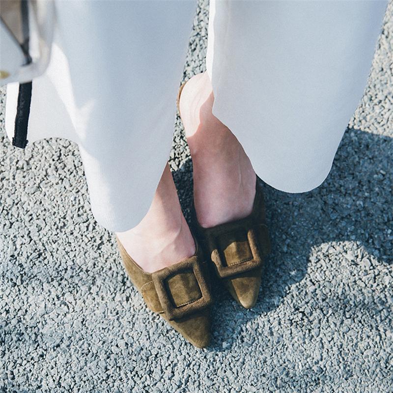 Mule Slippers Pointed Toe Slides Low Heels Sandals