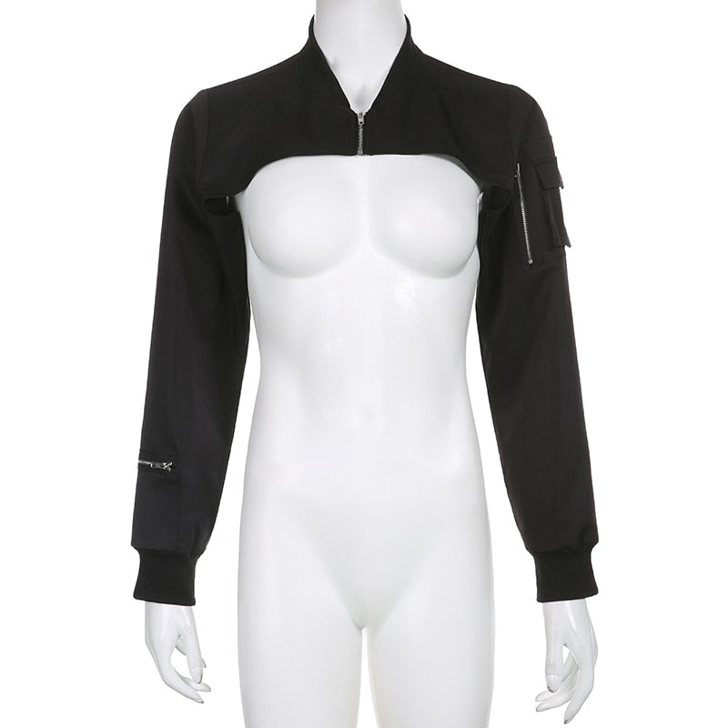 Women's Zipper Front Black Alternative Cropped Jacket