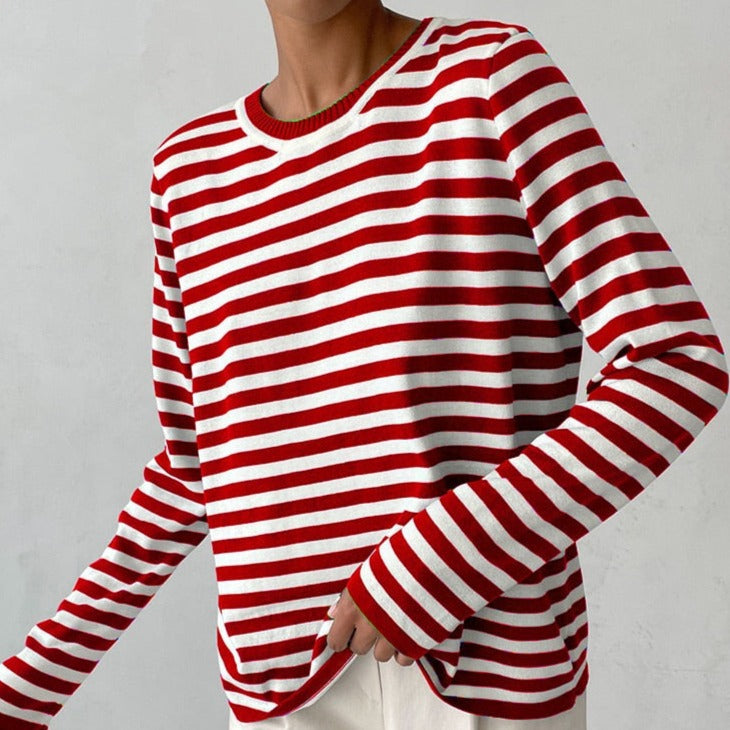 Women's Long Sleeve Crew Neck Striped Loose Sweater
