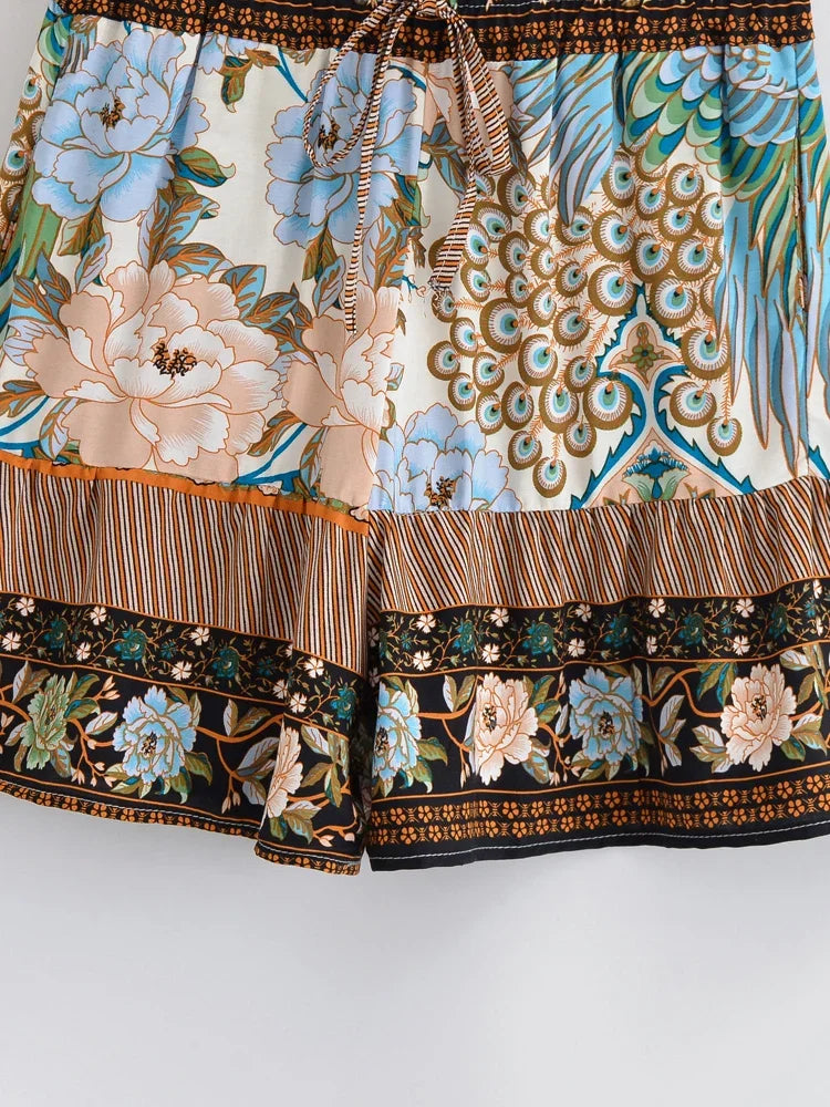 Cyra Boho High-Waist Shorts â€?Desert Feather