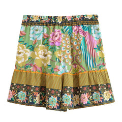 Cyra Boho High-Waist Shorts â€?Emerald Plume