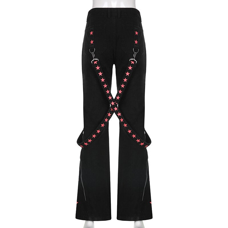 Punk Y2k Grunge Black and Pink Low Waist Denim Pants