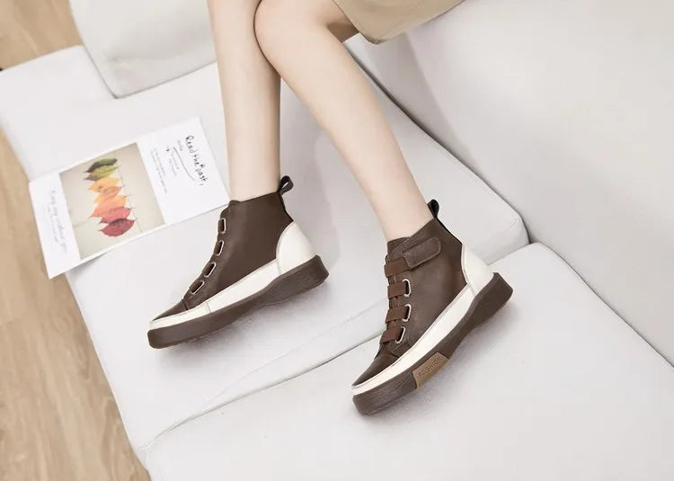 Leather Lace-up High-neck Shoes
