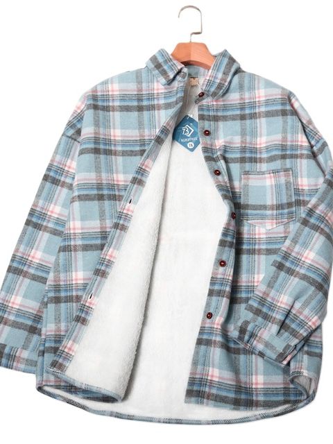 Jacket Long Sleeve Button Down Casual Plaid Flannel Shirts Boyfriend Fall Blouses