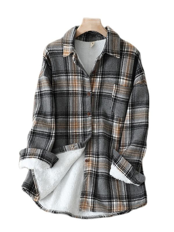 Jacket Long Sleeve Button Down Casual Plaid Flannel Shirts Boyfriend Fall Blouses