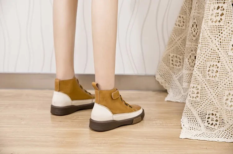 Leather Lace-up High-neck Shoes