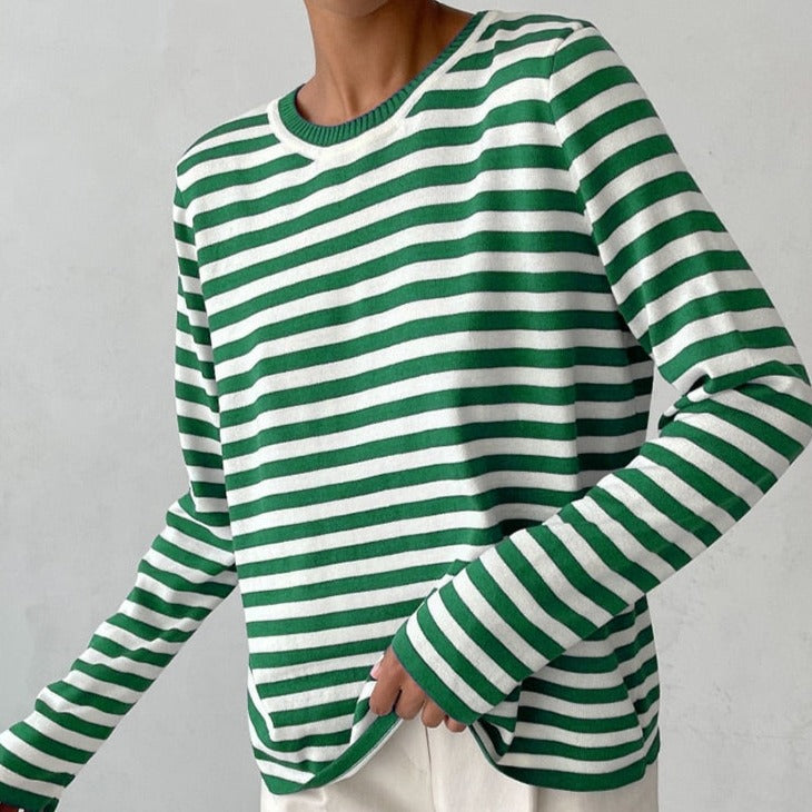 Women's Long Sleeve Crew Neck Striped Loose Sweater