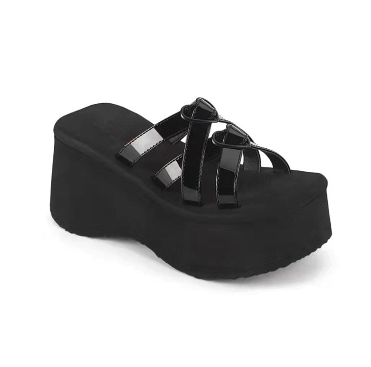 Women's Platform Wedge Slip On Sandals Gothic Cross Band Summer Slippers