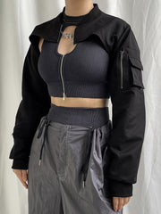 Women's Zipper Front Black Alternative Cropped Jacket