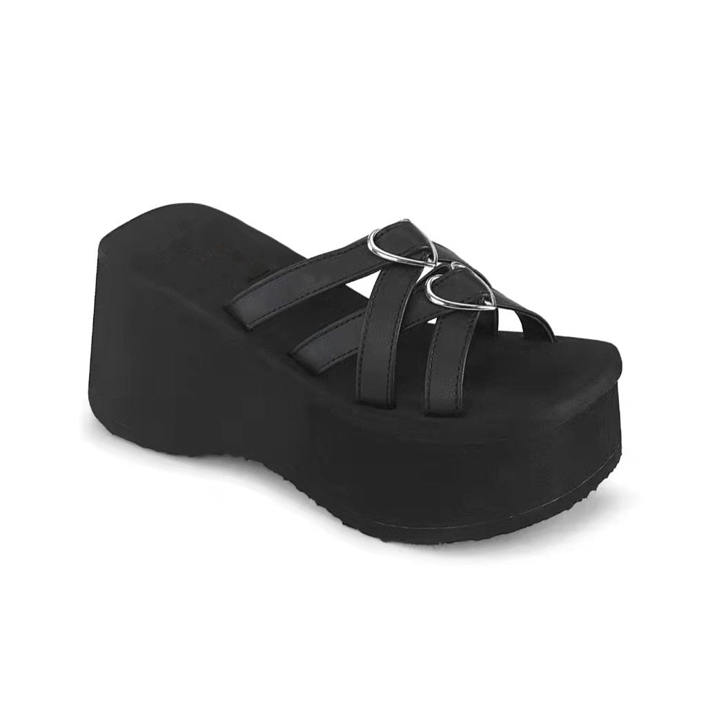 Women's Platform Wedge Slip On Sandals Gothic Cross Band Summer Slippers